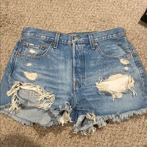 Levi's Blue Distressed Jean Shorts High-Waisted